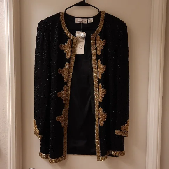 NWT, Vintage Laurence Kazar Black and Gold Hand Beaded Jacket - Picture 6 of 17